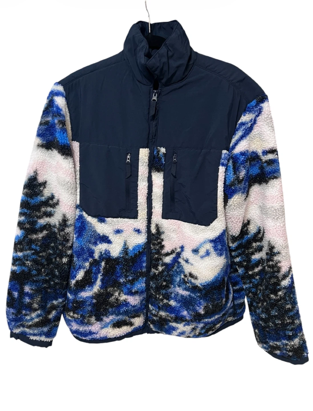 H&M Sherpa Fleece Jacket – Blue Mountain Print | Size M