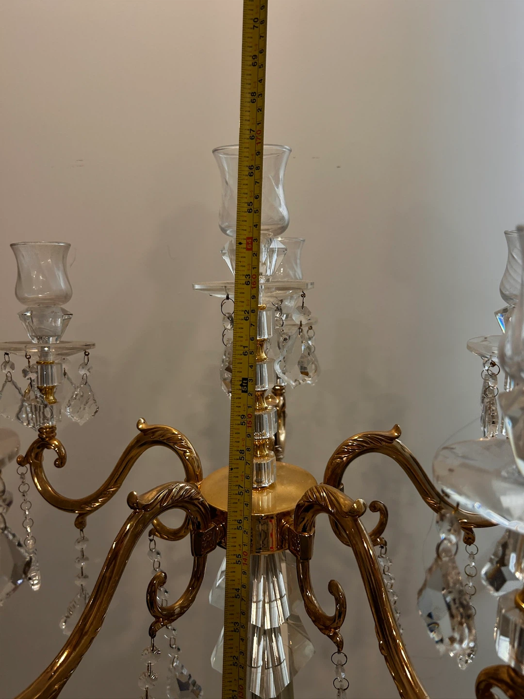 Tall Crystal Candelabra Gold Tone 5 Arms - photo 2