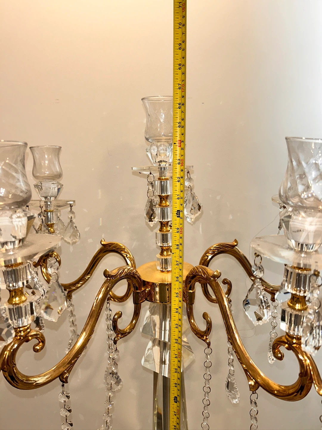 Tall Crystal Candelabra Gold Tone 5 Arms - photo 3