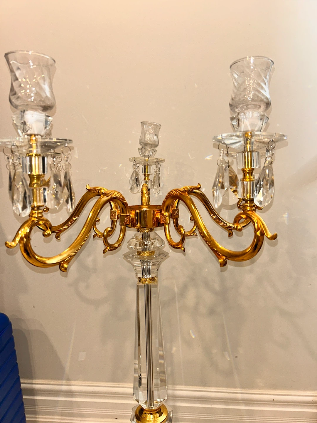 Tall Crystal Candelabra Gold Tone 5 Arms - photo 4