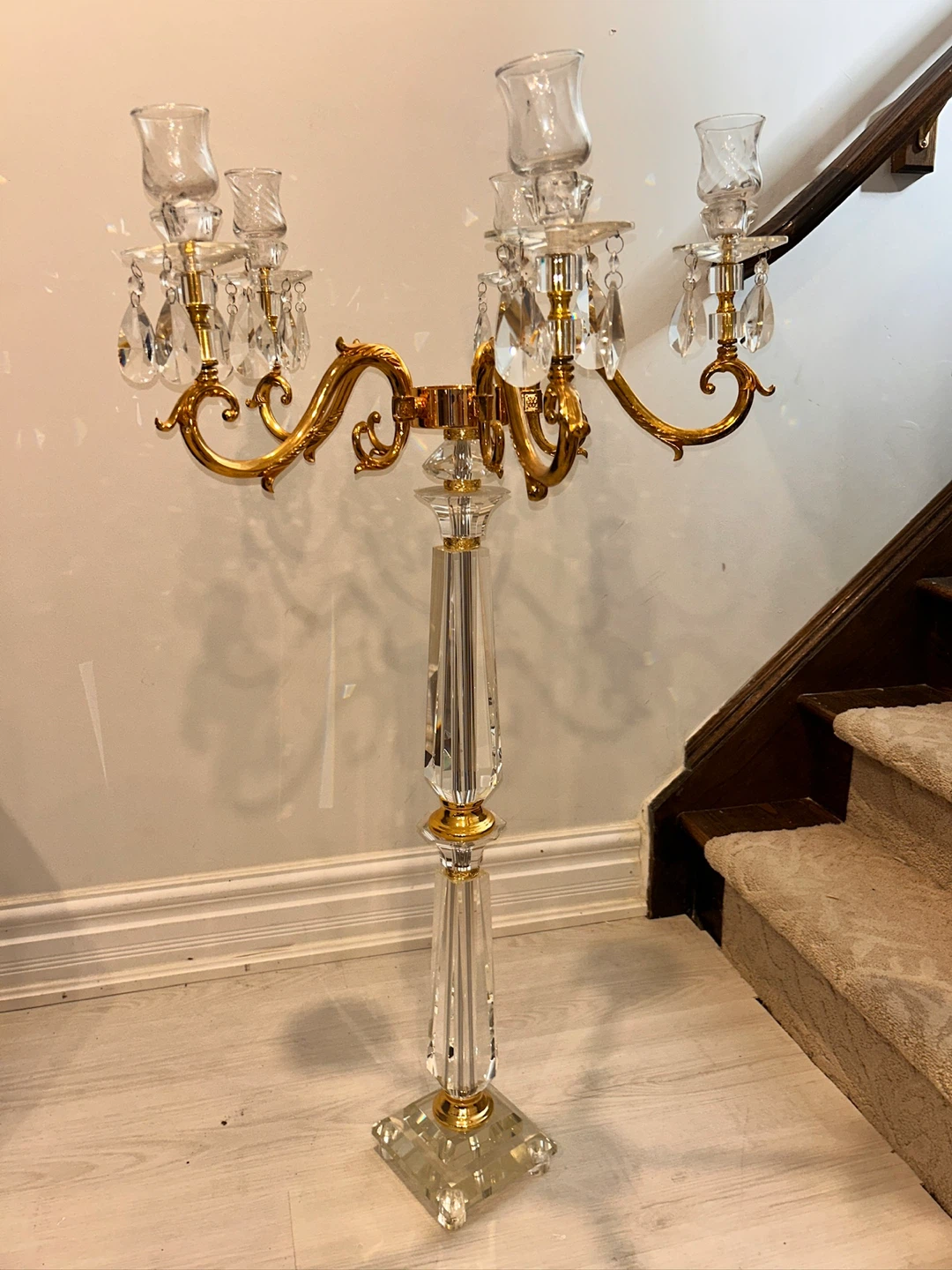 Tall Crystal Candelabra Gold Tone 5 Arms - photo 5