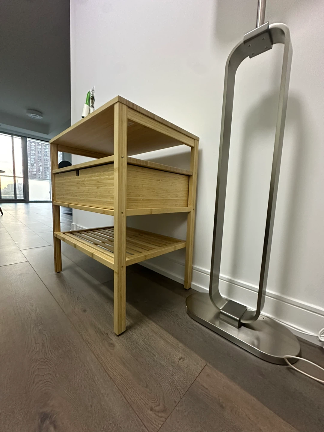 Bamboo 2-Tier Nightstand with Drawer - photo 3