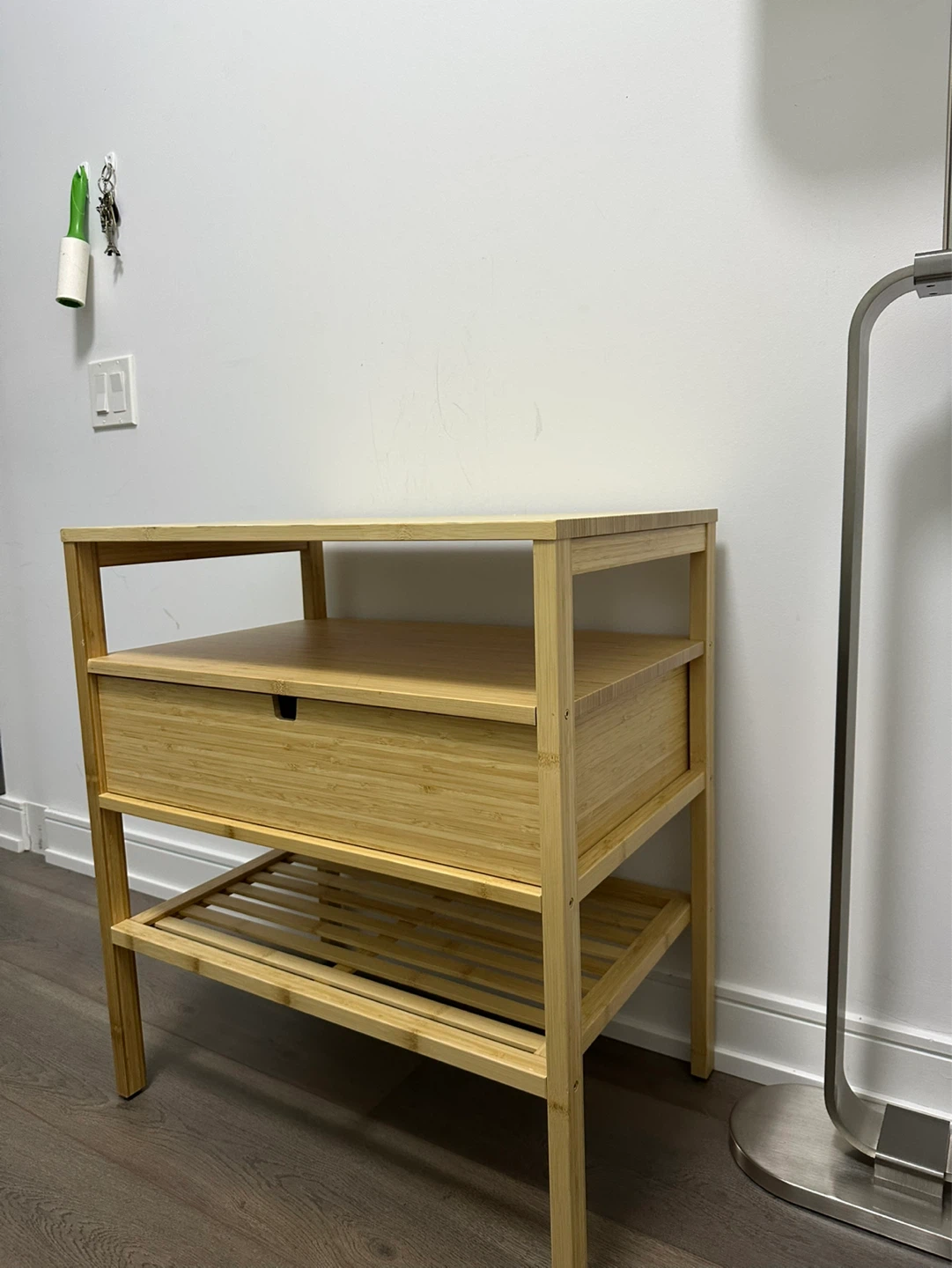 Bamboo 2-Tier Nightstand with Drawer - photo 2