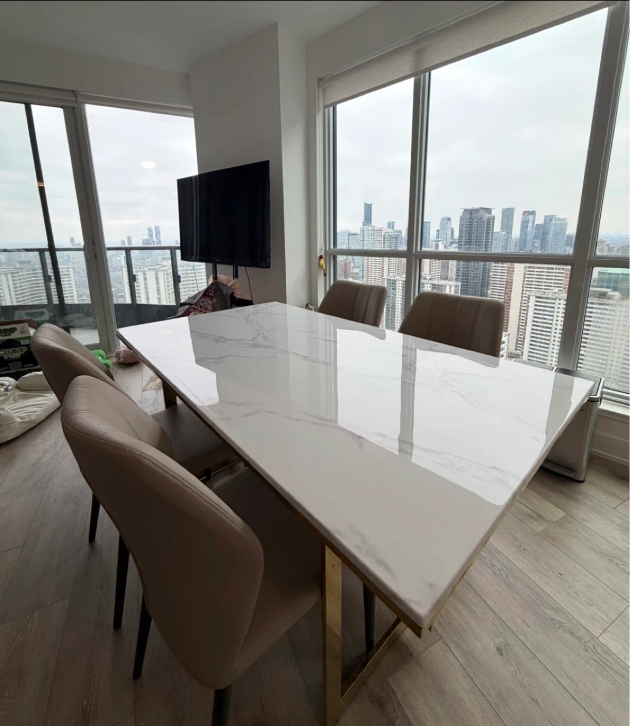 Marble Top Dining Table with Gold Legs - photo 2