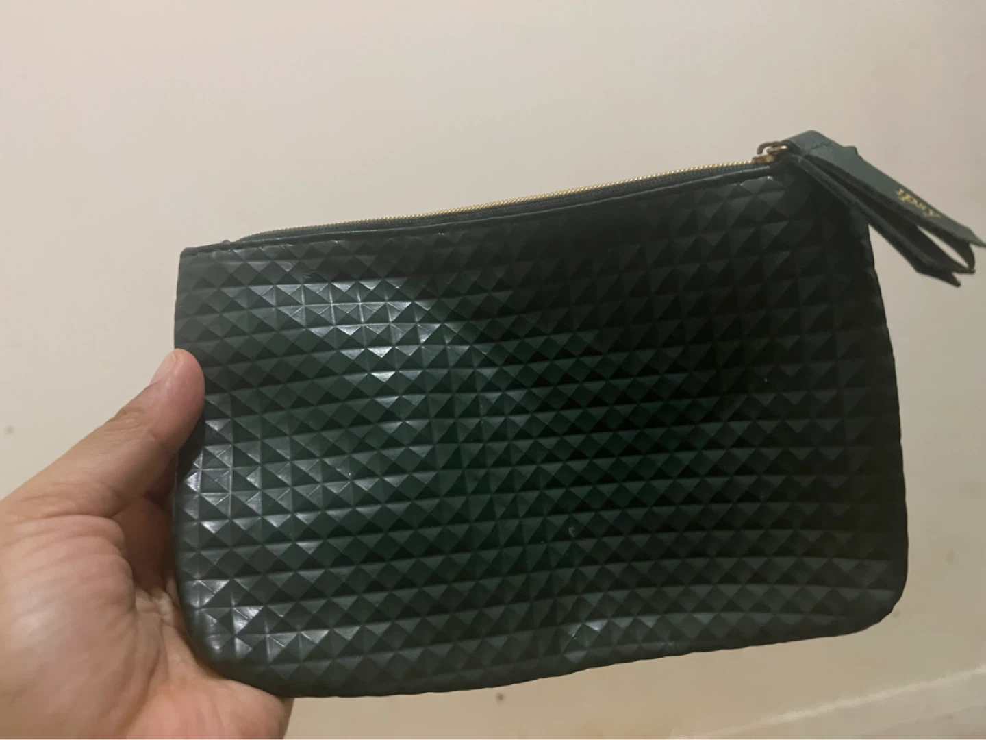 Dark Green Textured Pouch Bag