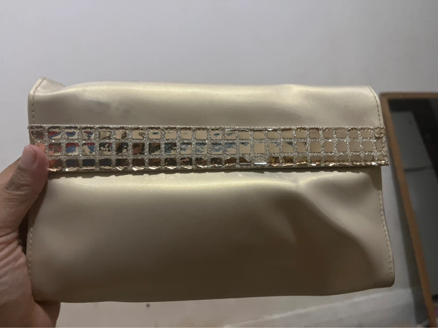 Champagne Satin Clutch with Embellished Band