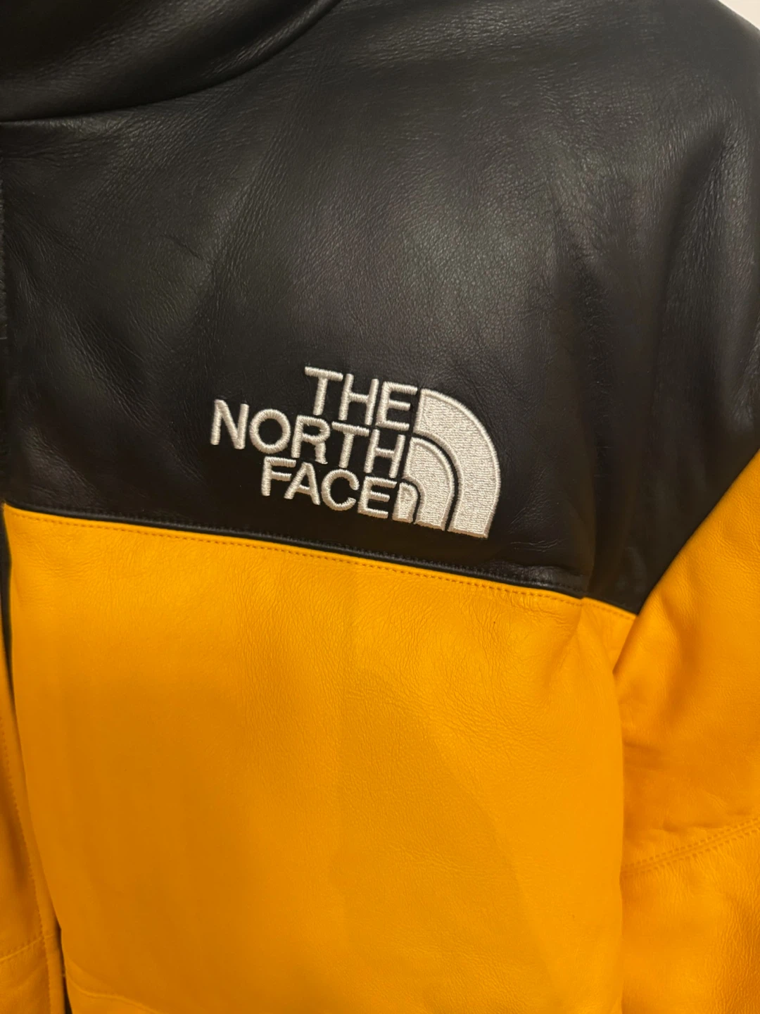 Supreme The North Face Leather Nuptse Jacket Yellow - photo 3