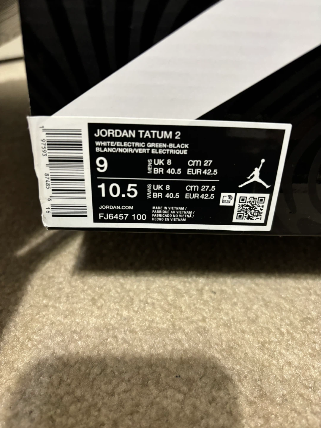 Jordan Tatum 2 White/Electric Green Basketball Shoes - photo 4