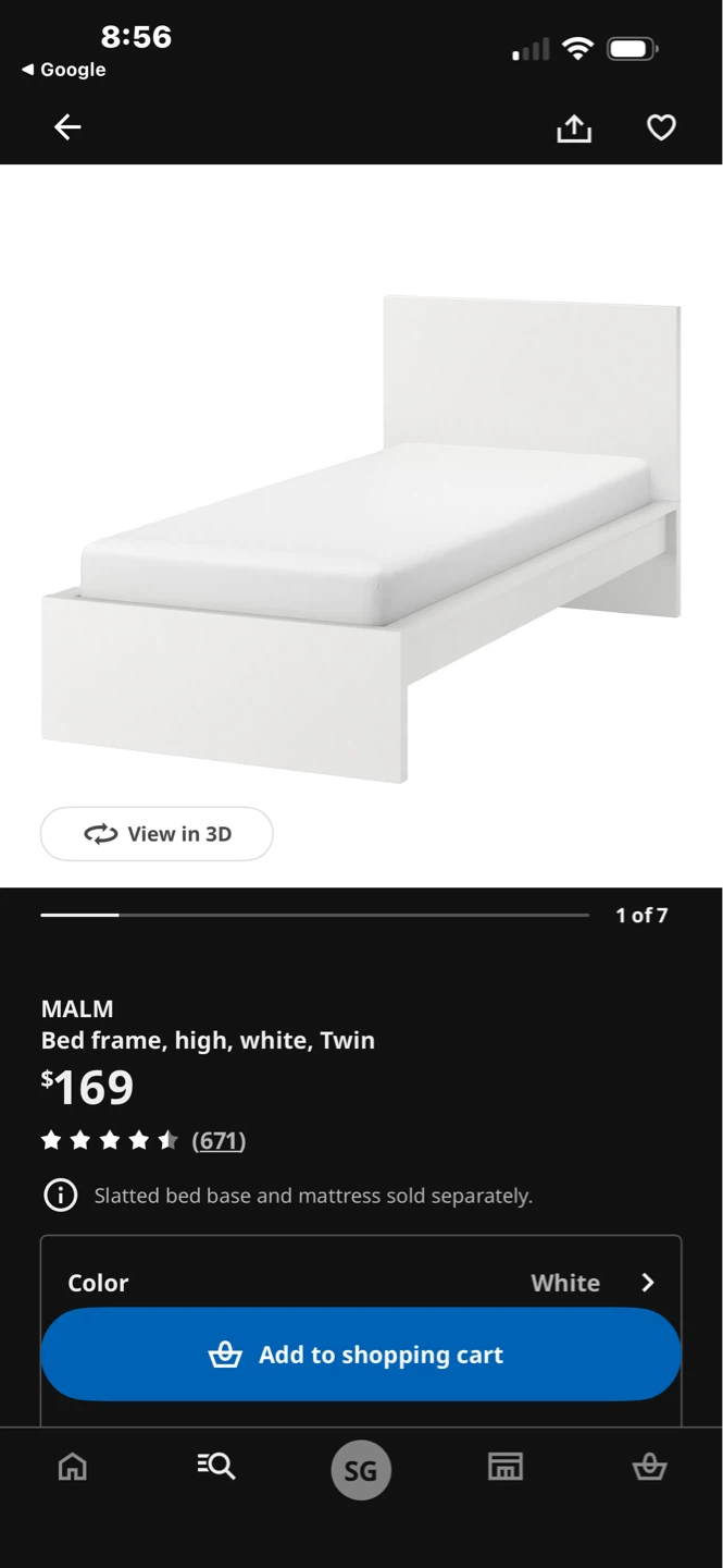 IKEA MALM High Bed Frame, White, Twin