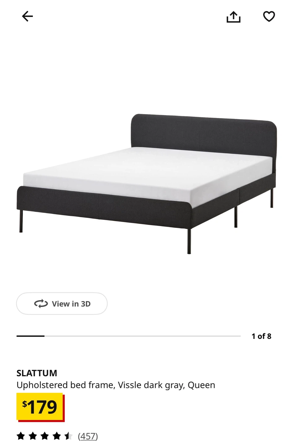 IKEA SLATTUM Queen Bed Frame - Vissle Dark Gray