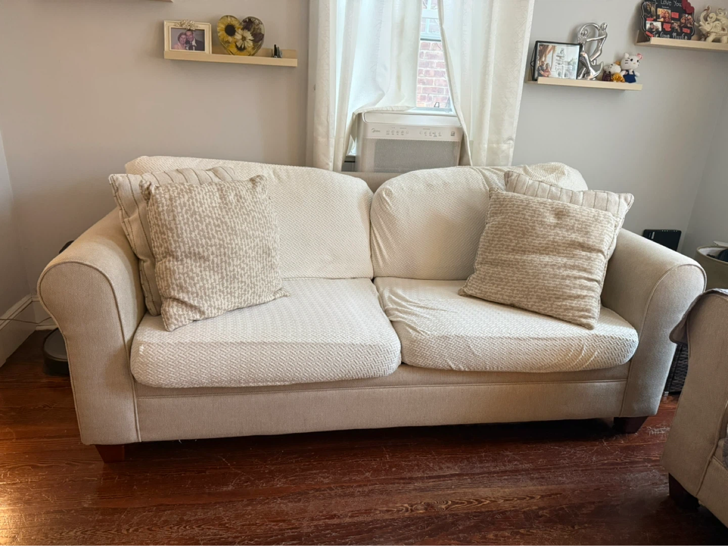 Cream Loveseat Sofa and a long sofa with Decorative Pillows - photo 2