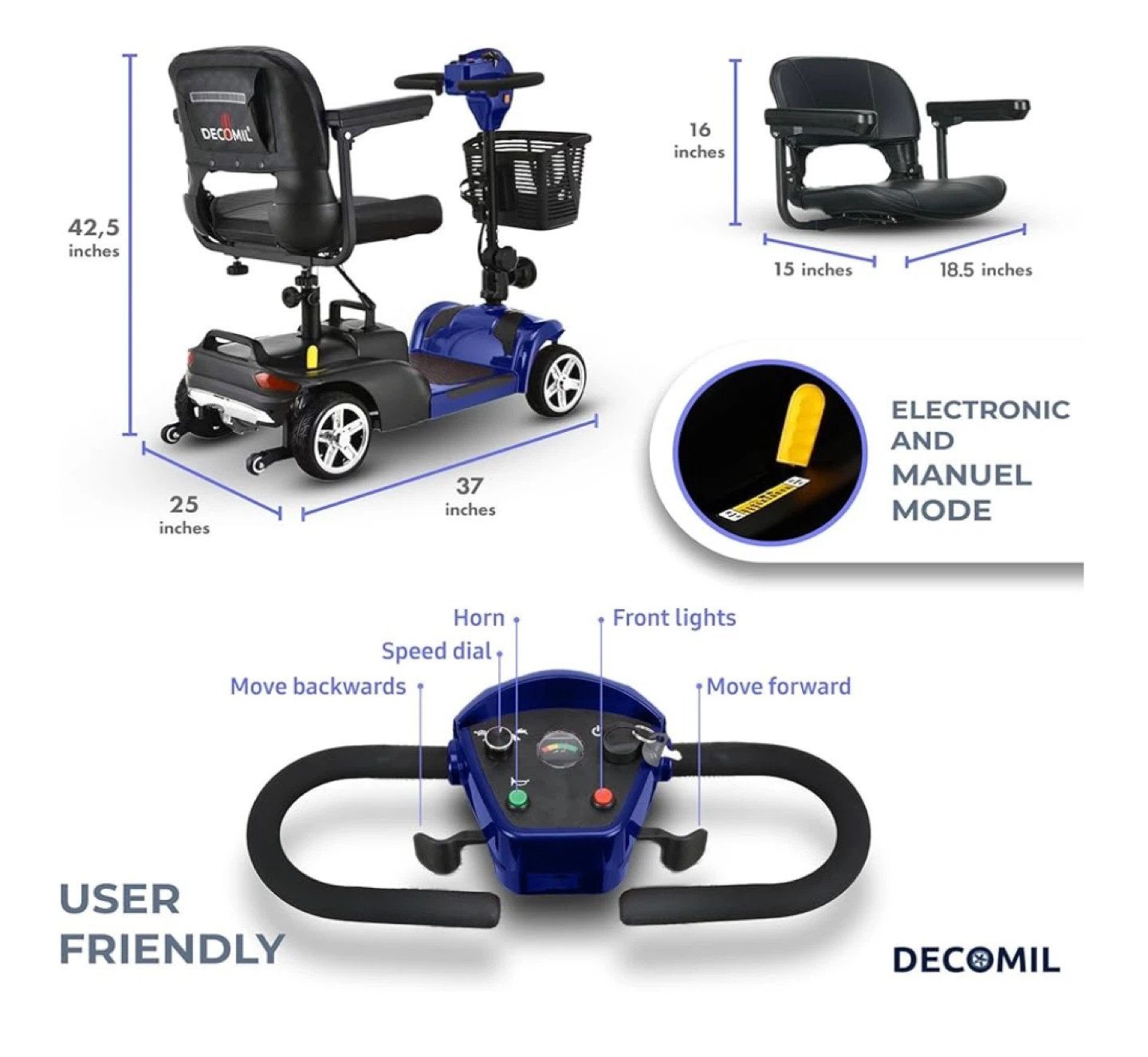 DECOMIL Blue Mobility Scooter - photo 5