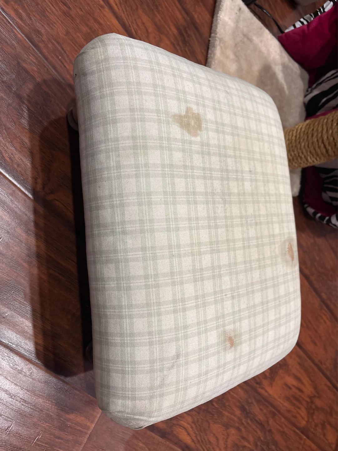 Small Footstool with Plaid Upholstery - photo 2