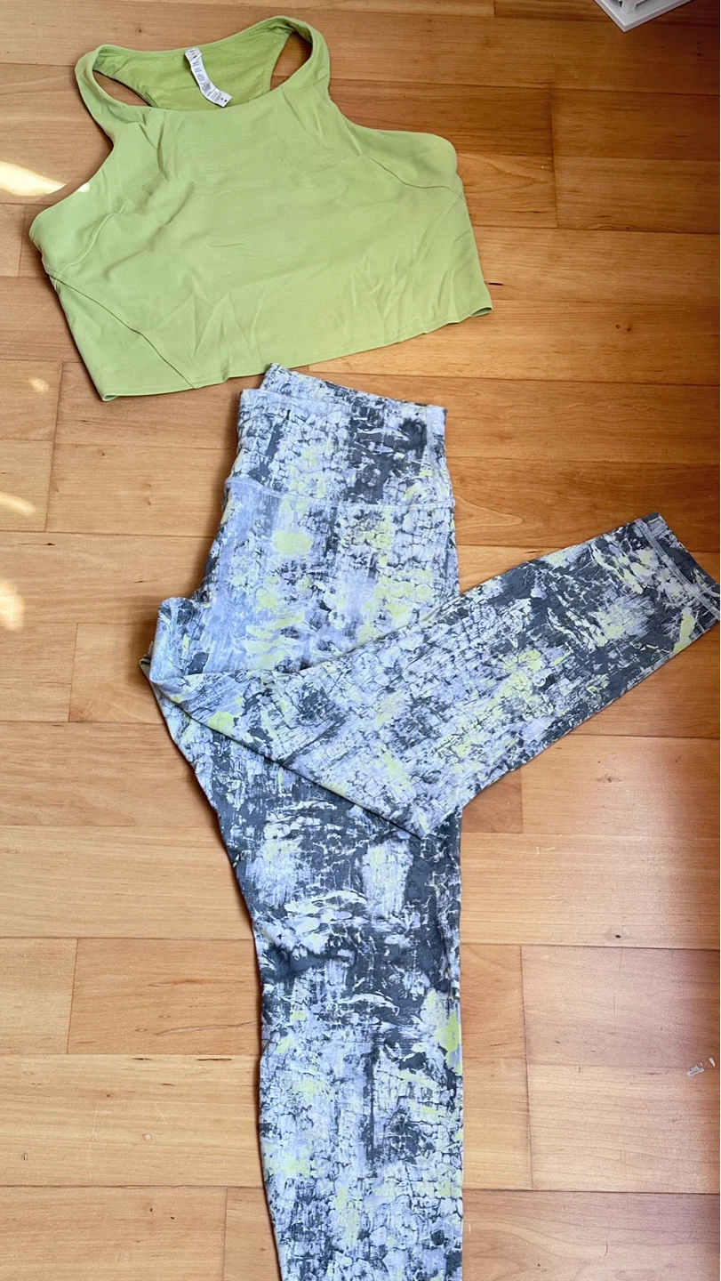 Lululemon Green Tank Top and Patterned Leggings Set