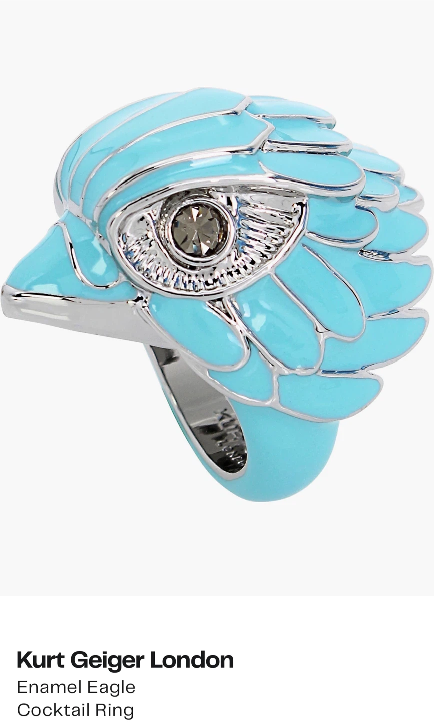 Kurt Geiger London Enamel Eagle Cocktail Ring Blue Size 8