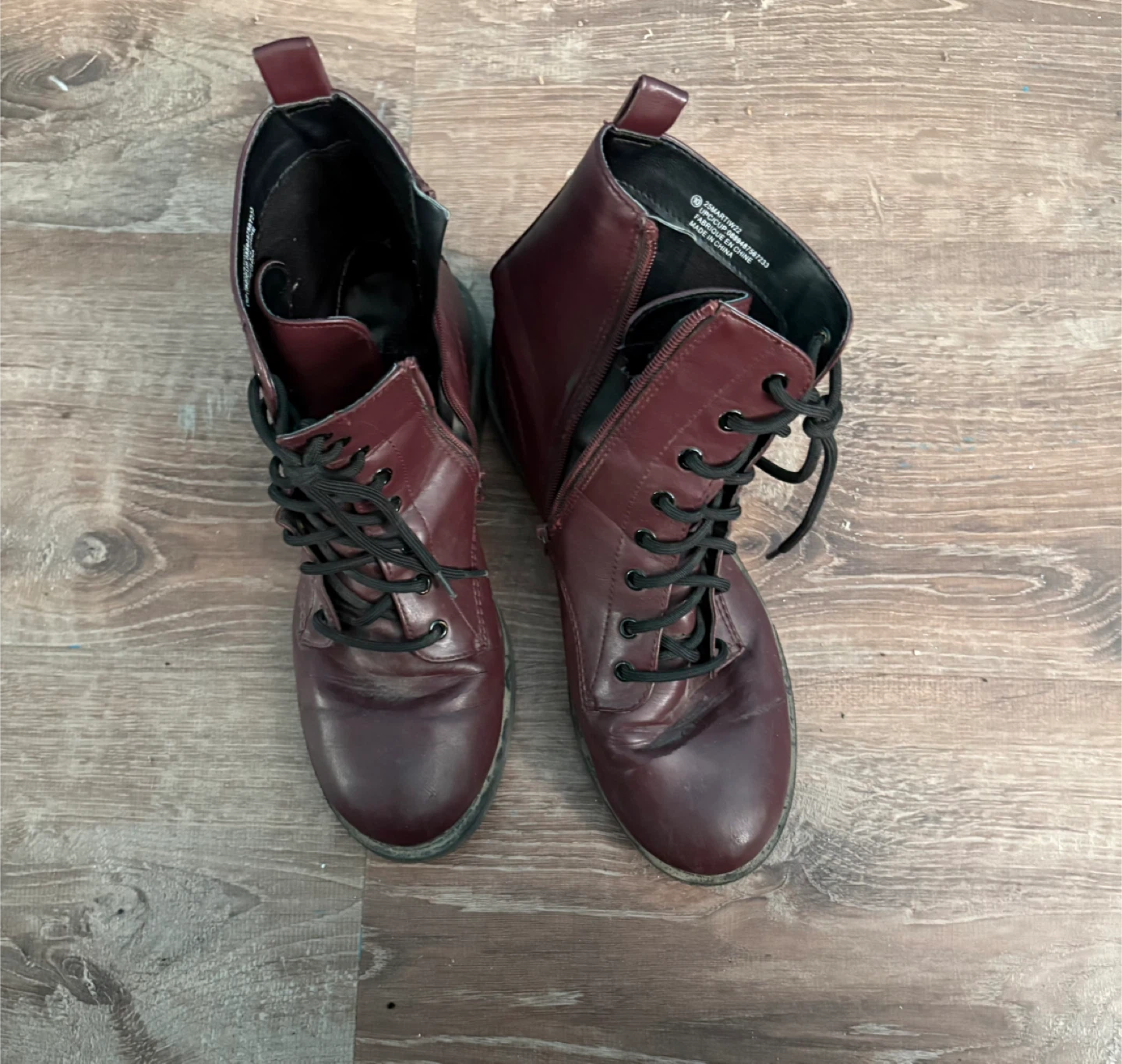 Maroon Lace-up Combat Boots Size 10