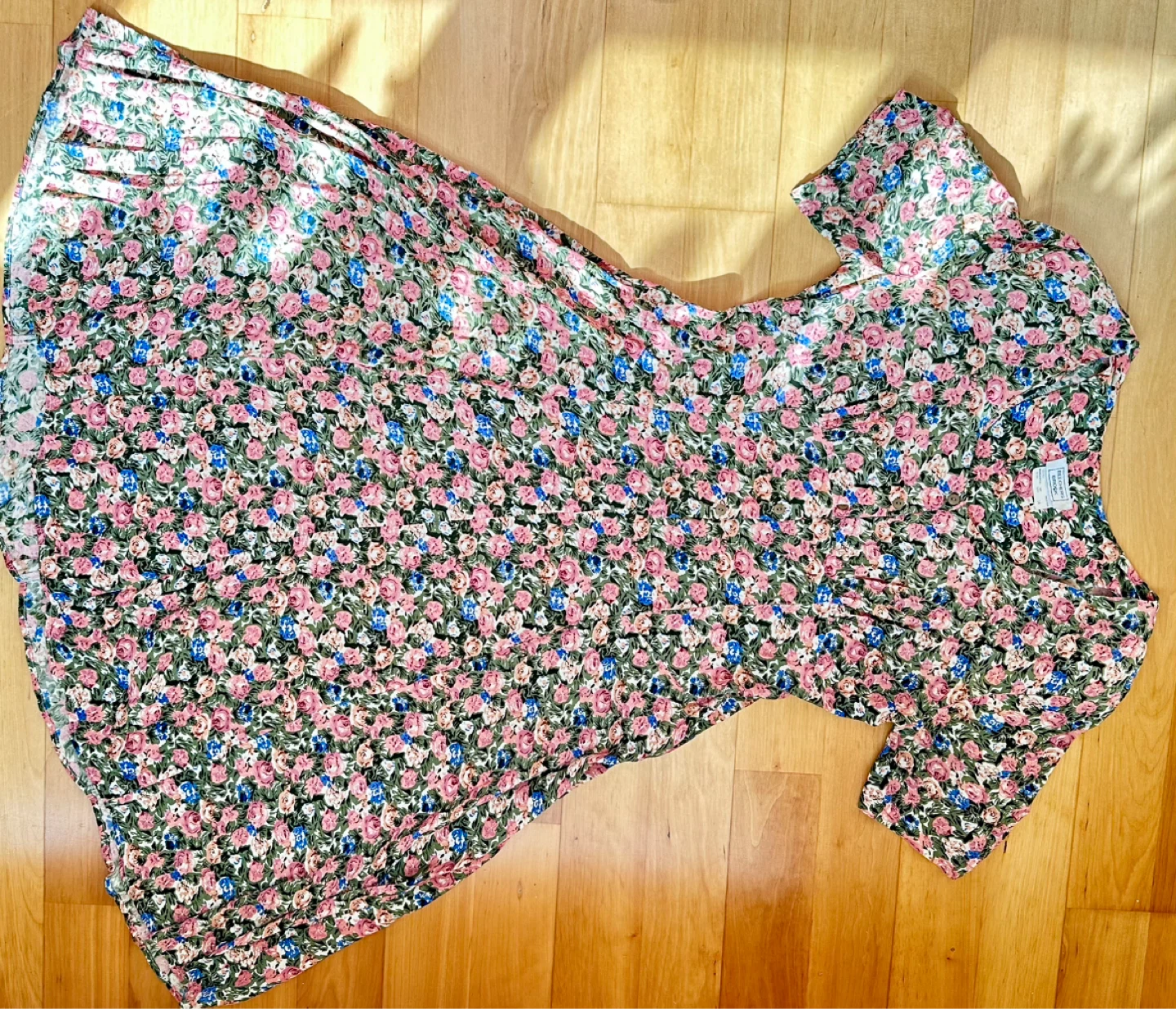 Vintage Floral Print Midi Dress - Size 14