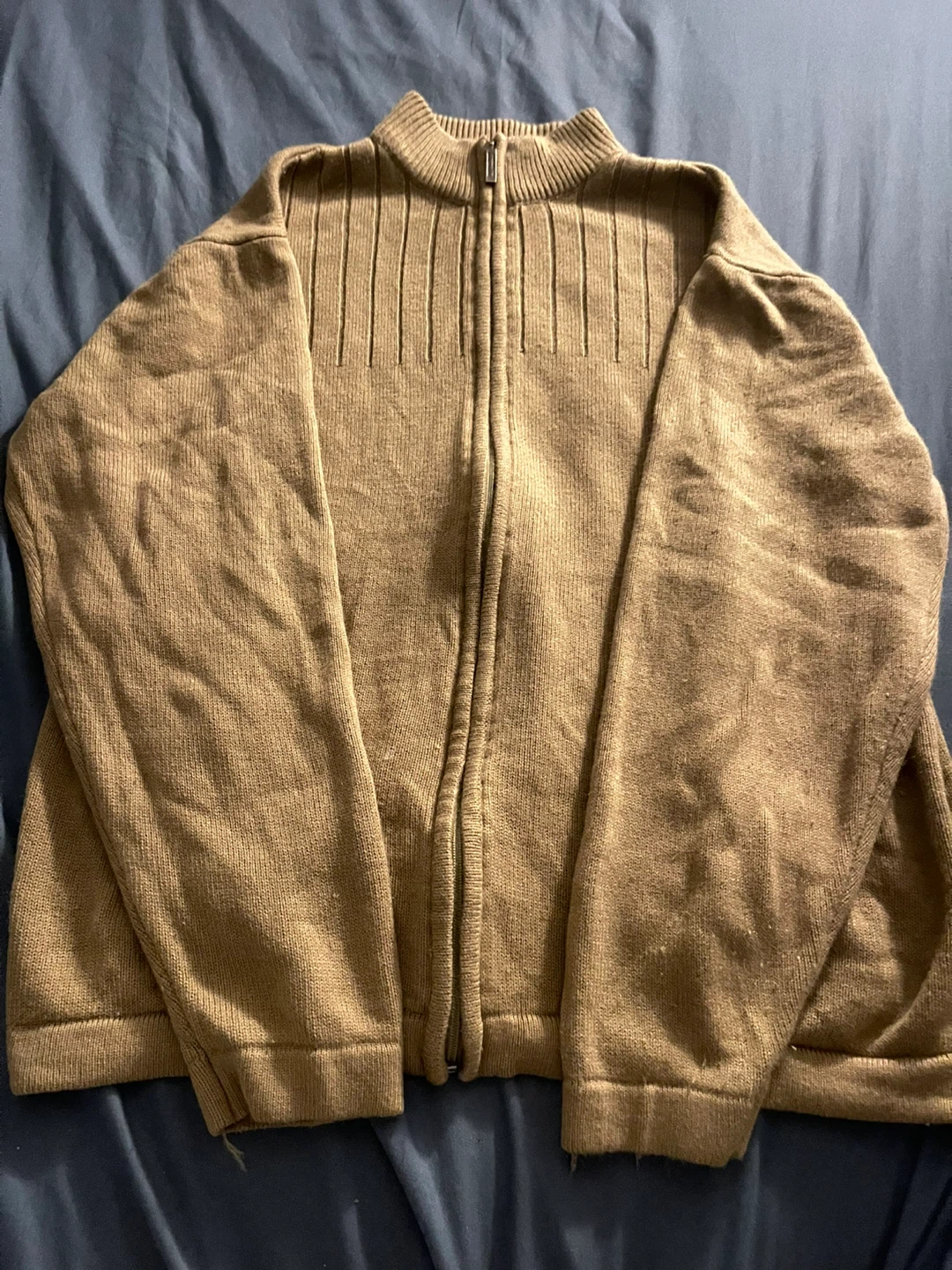 Brown Full Zip Knit Sweater