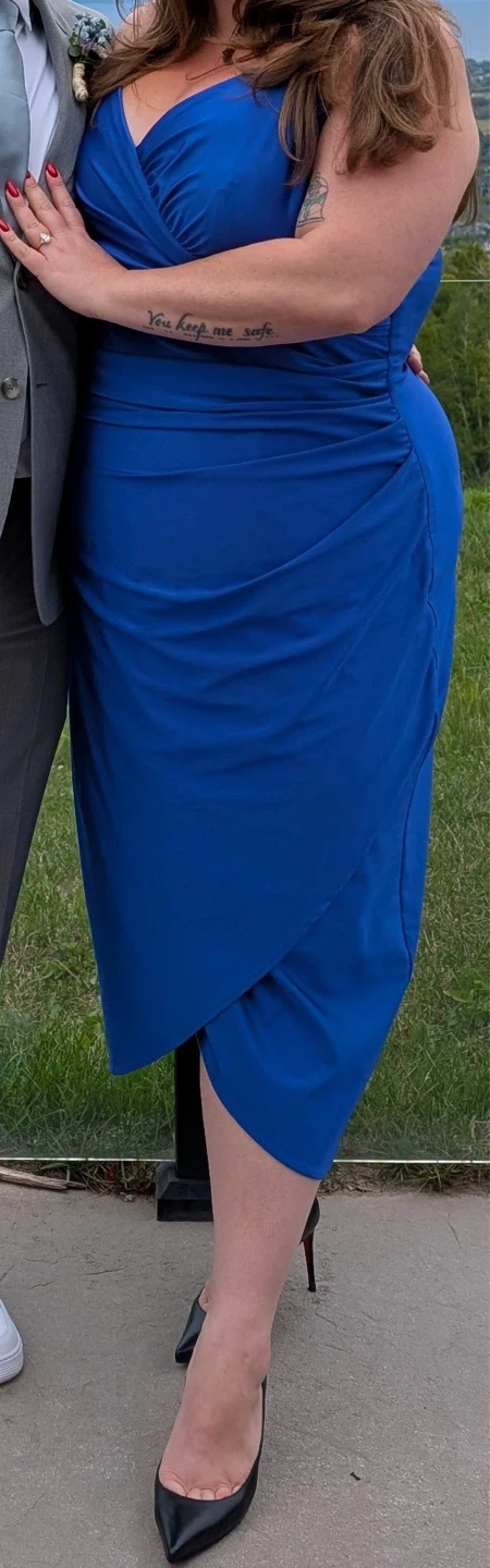 Plus Size - Blue Wrap formal Dress