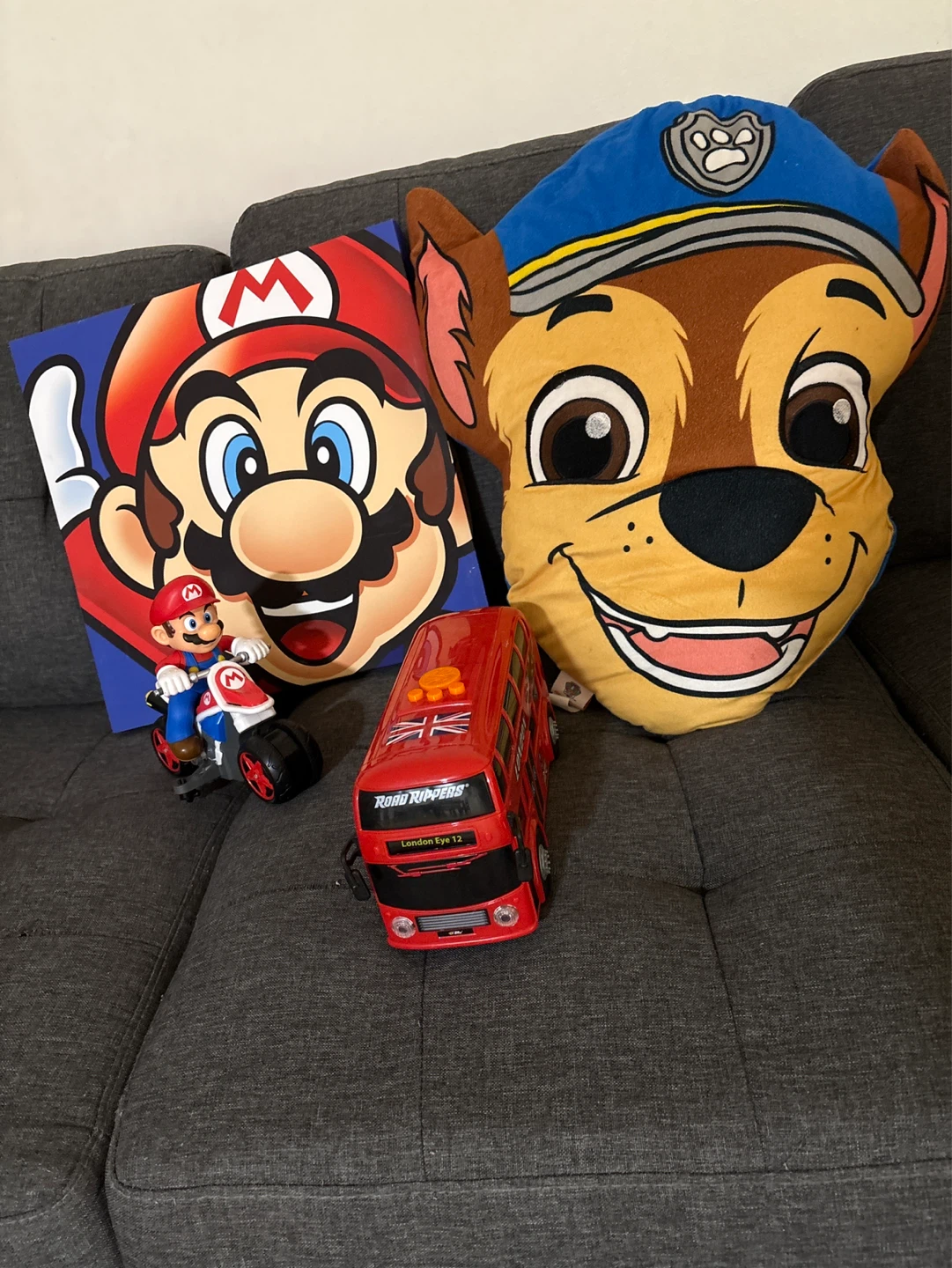 Mario & Chase Pillow, London Bus Toy