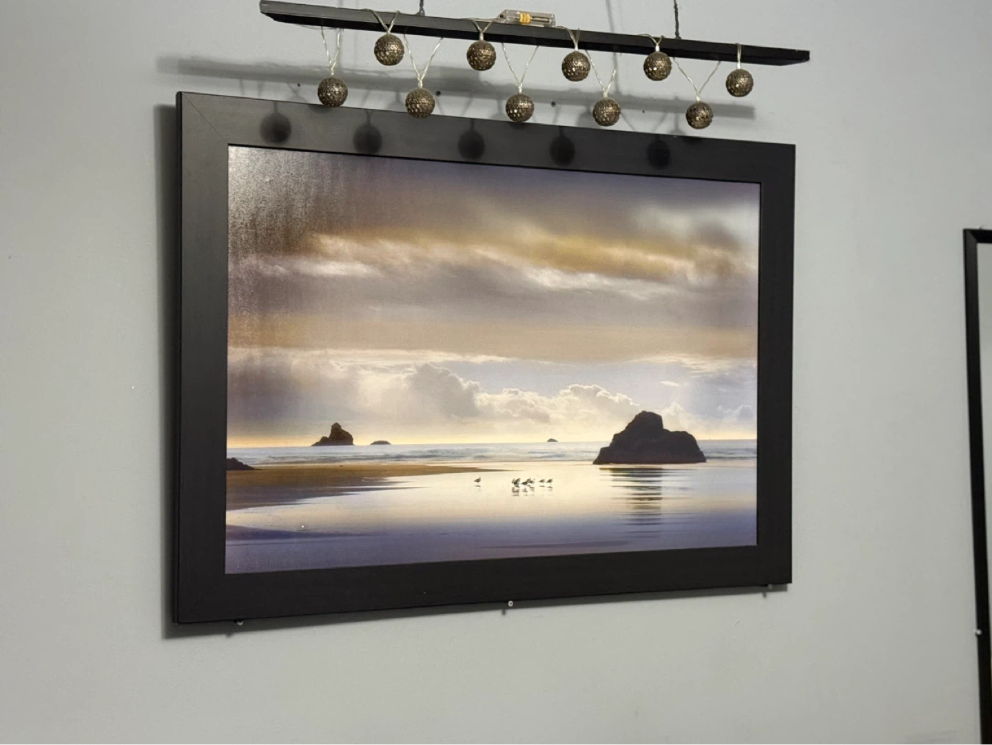 Framed Beach Sunset Art Print with Lights - photo 3