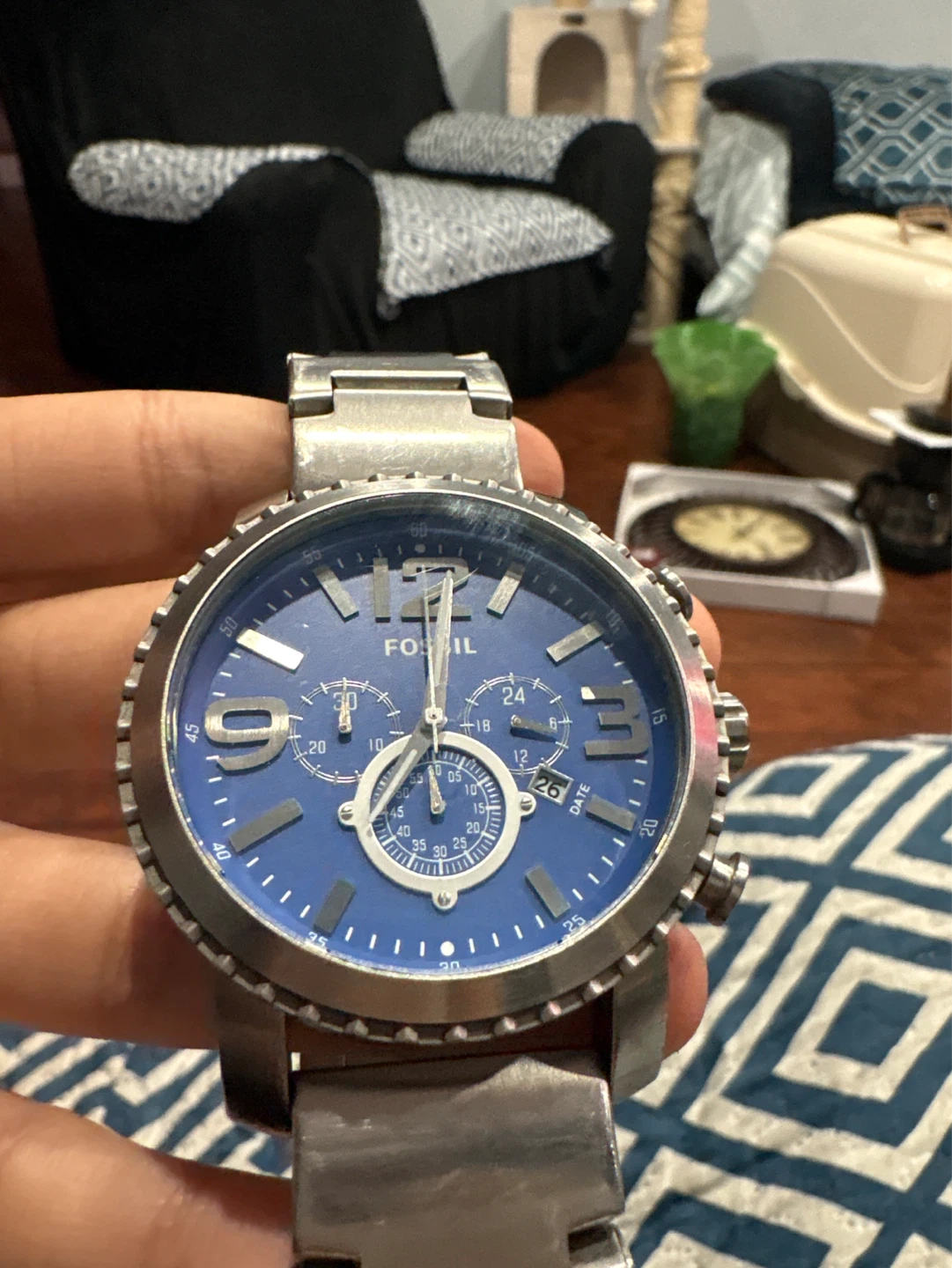 Fossil Chronograph Blue Dial Stainless Steel Watch