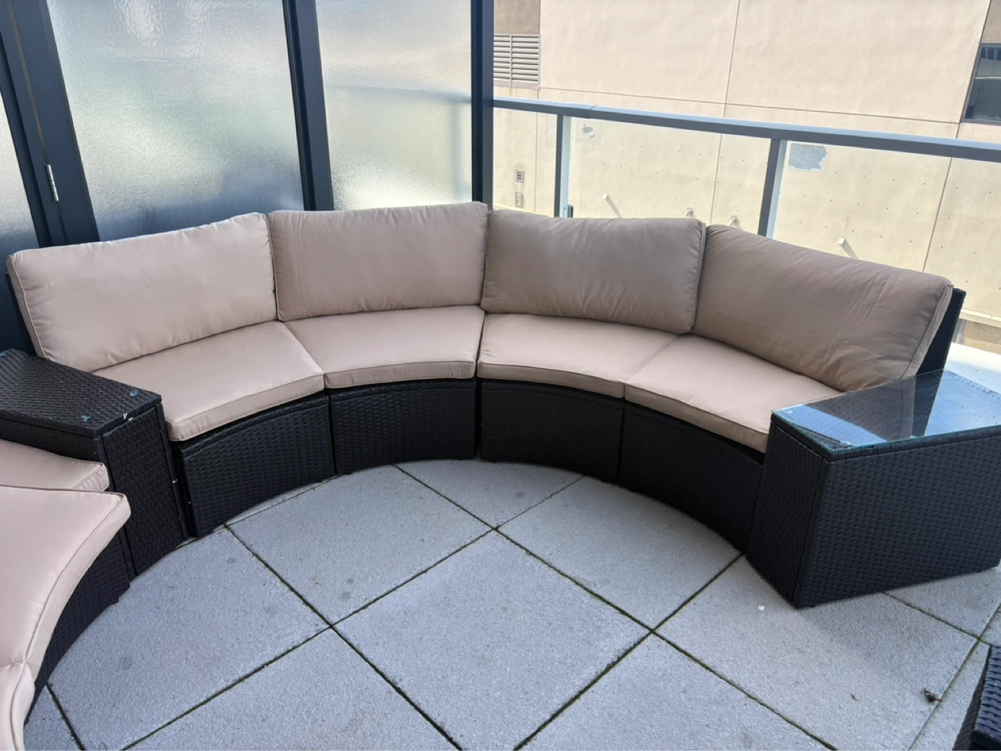 BN Curved Outdoor Wicker Sofa with Cushions