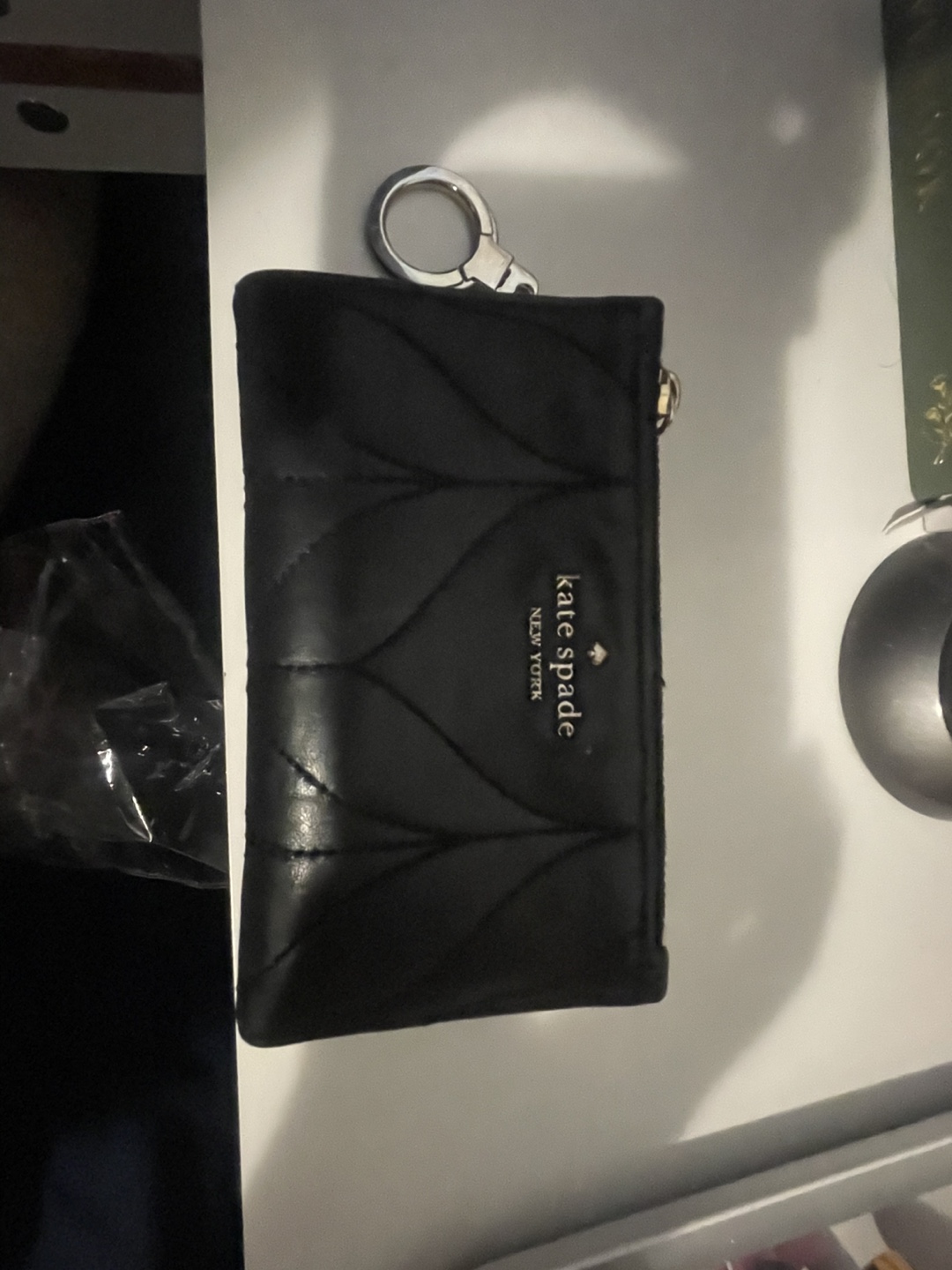 Kate Spade Black Quilted Cardholder with Keychain