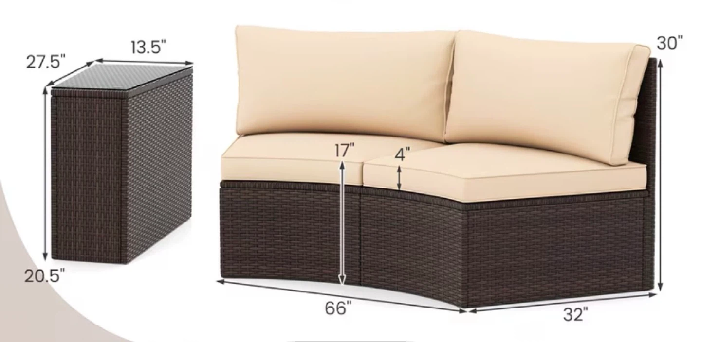 BN Curved Outdoor Wicker Sofa with Cushions - photo 2