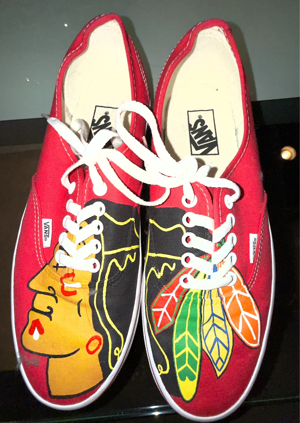 Hand Painted Vans Men's US 8.5 Chicago Blackhawks Shoes