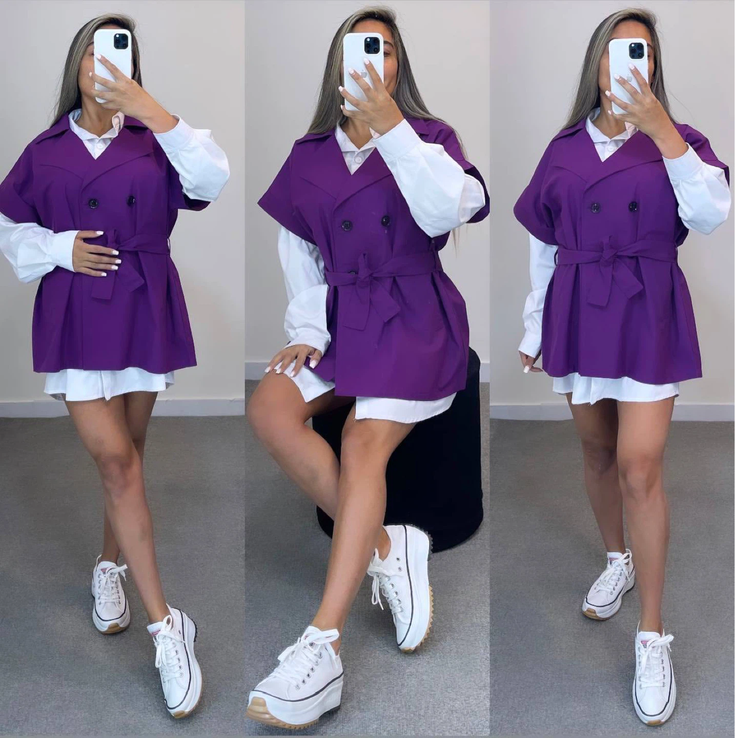 Women's Green & Purple Short Sleeve Double-Breasted Vest - photo 4