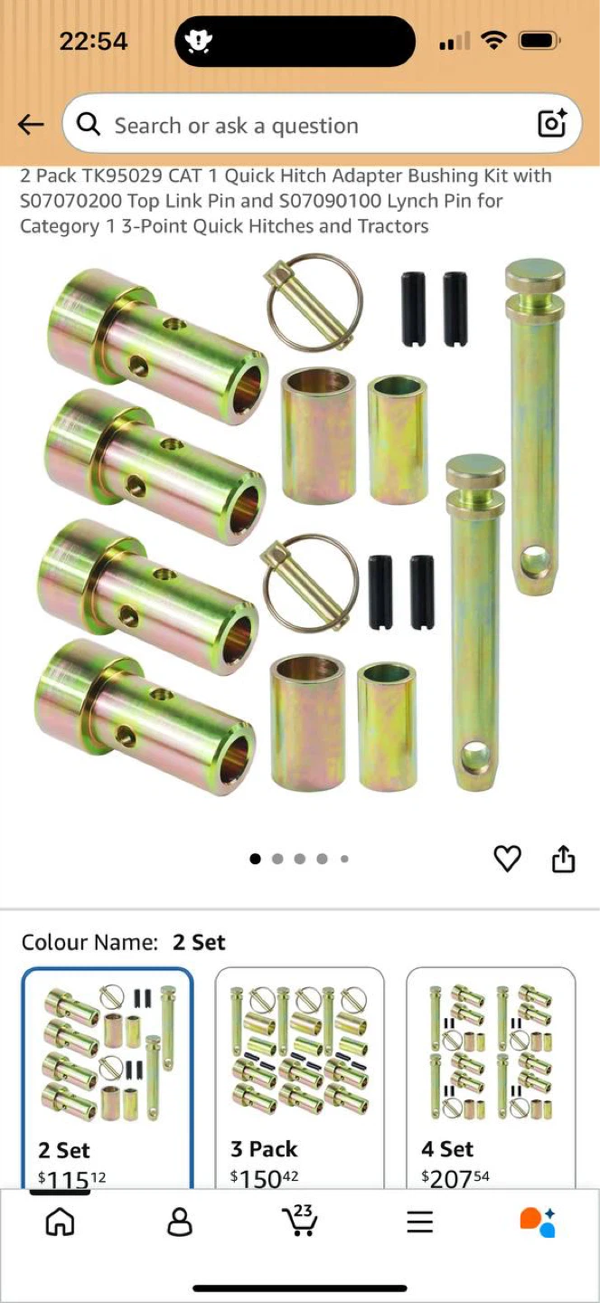 CAT 1 QUICK HITCH ADAPTER BUSHING KIT – 2 SET (TRACTOR / 3