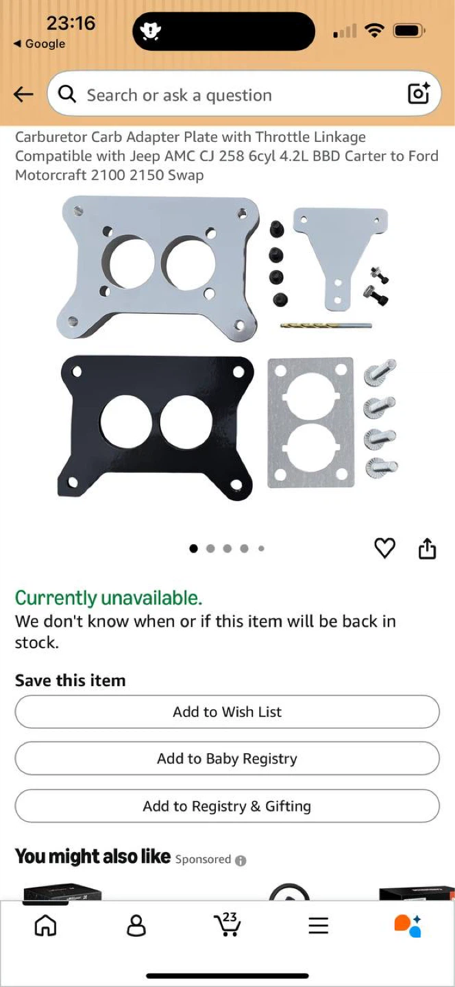 CARBURETOR ADAPTER PLATE KIT + THROTTLE LINKAGE –