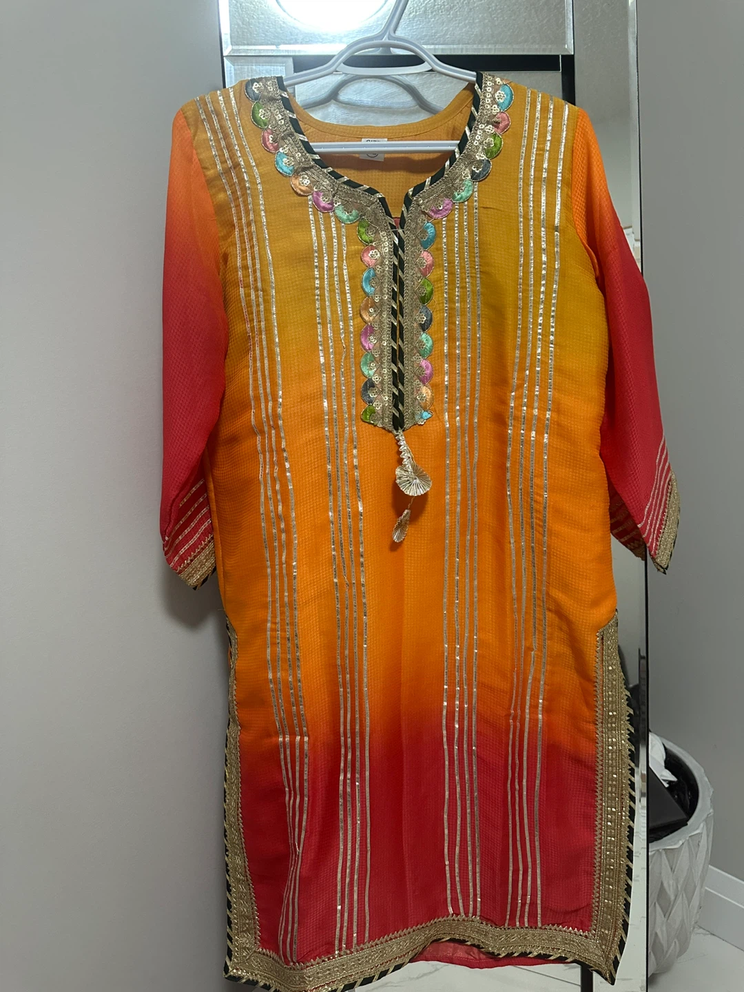 Orange and Red Ombre Kurti with Dupatta