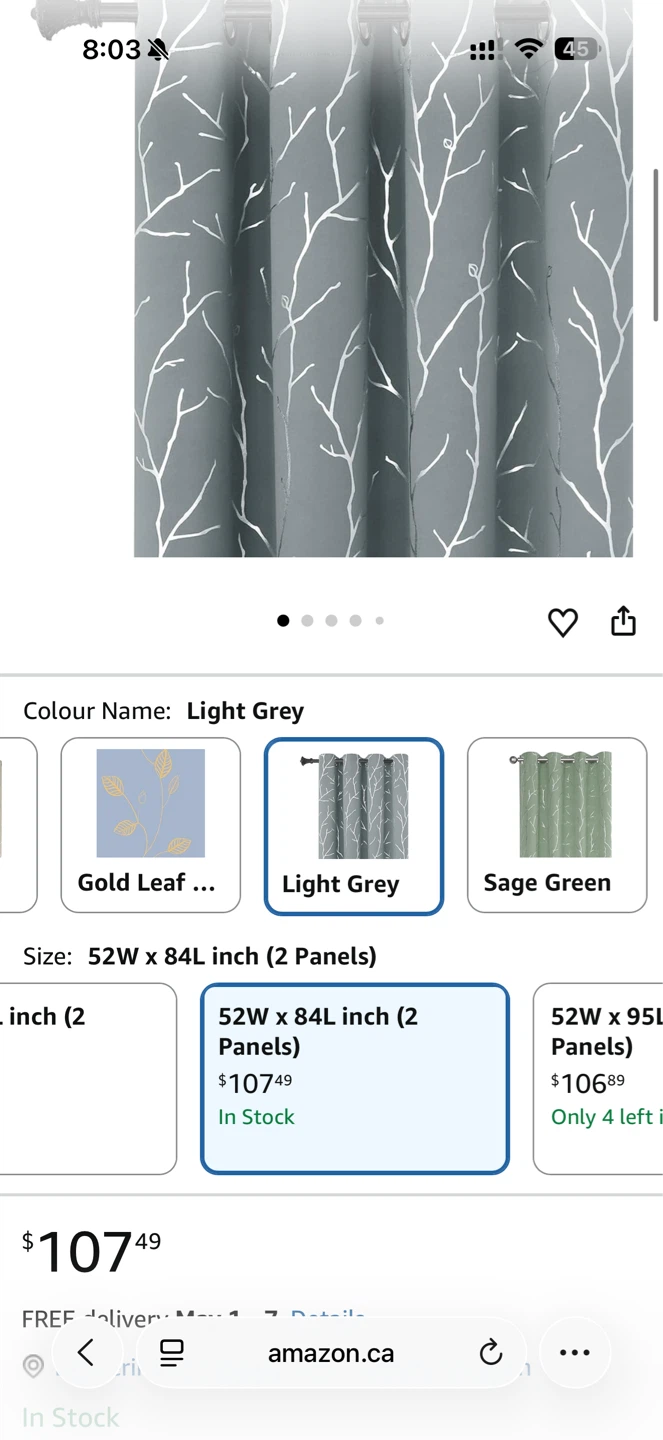 Light Grey Branch Pattern Curtains - 52"W x 84"L (2 Panels) - photo 3
