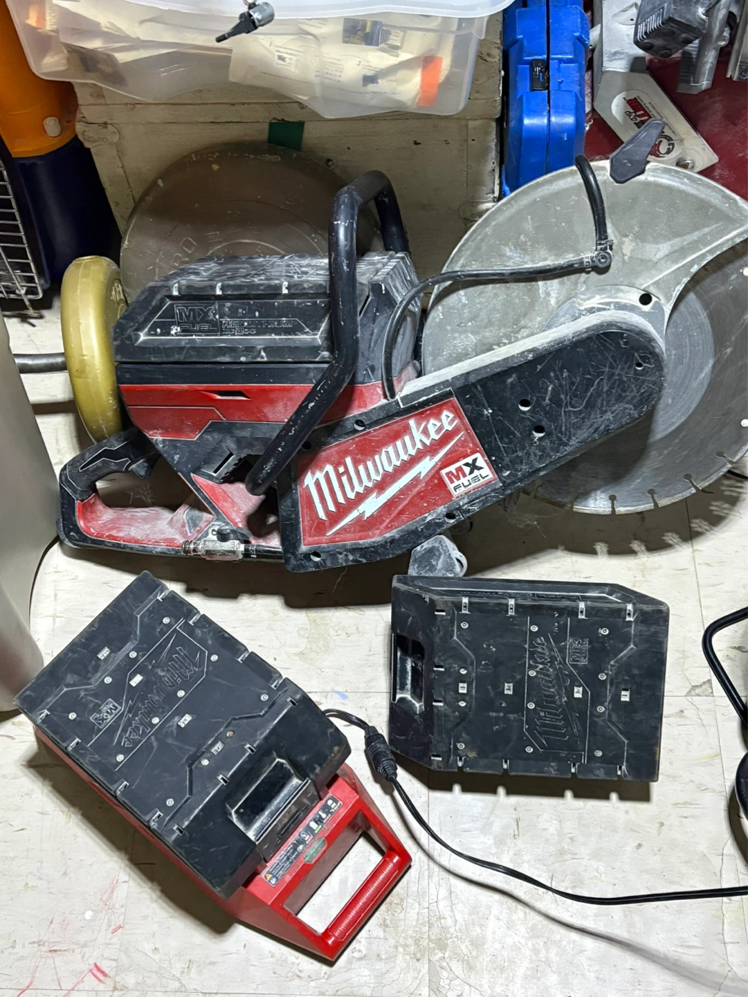 14”Milwaukee MX FUEL Cut Off Saw with 3 Batteries and a charger