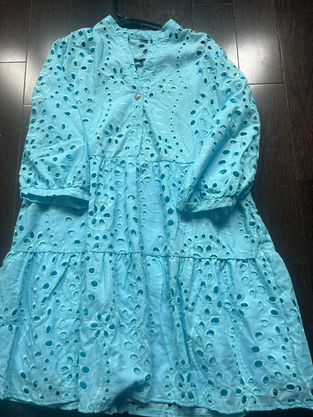 Blue Eyelet Tiered Midi Dress