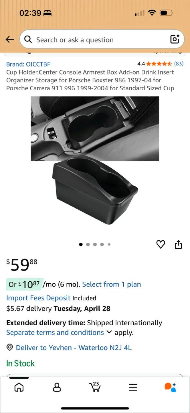 Porsche Cup Holder Insert – Center Console Organizer (Boxster /