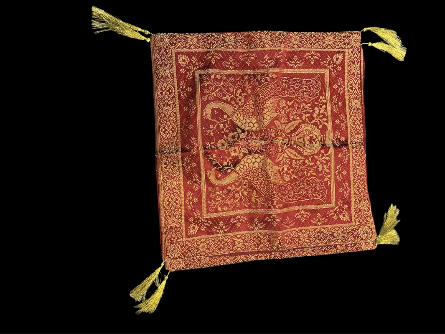 2 Decorative Throw Cushion Cover Square Red Gold Peacock Tassel