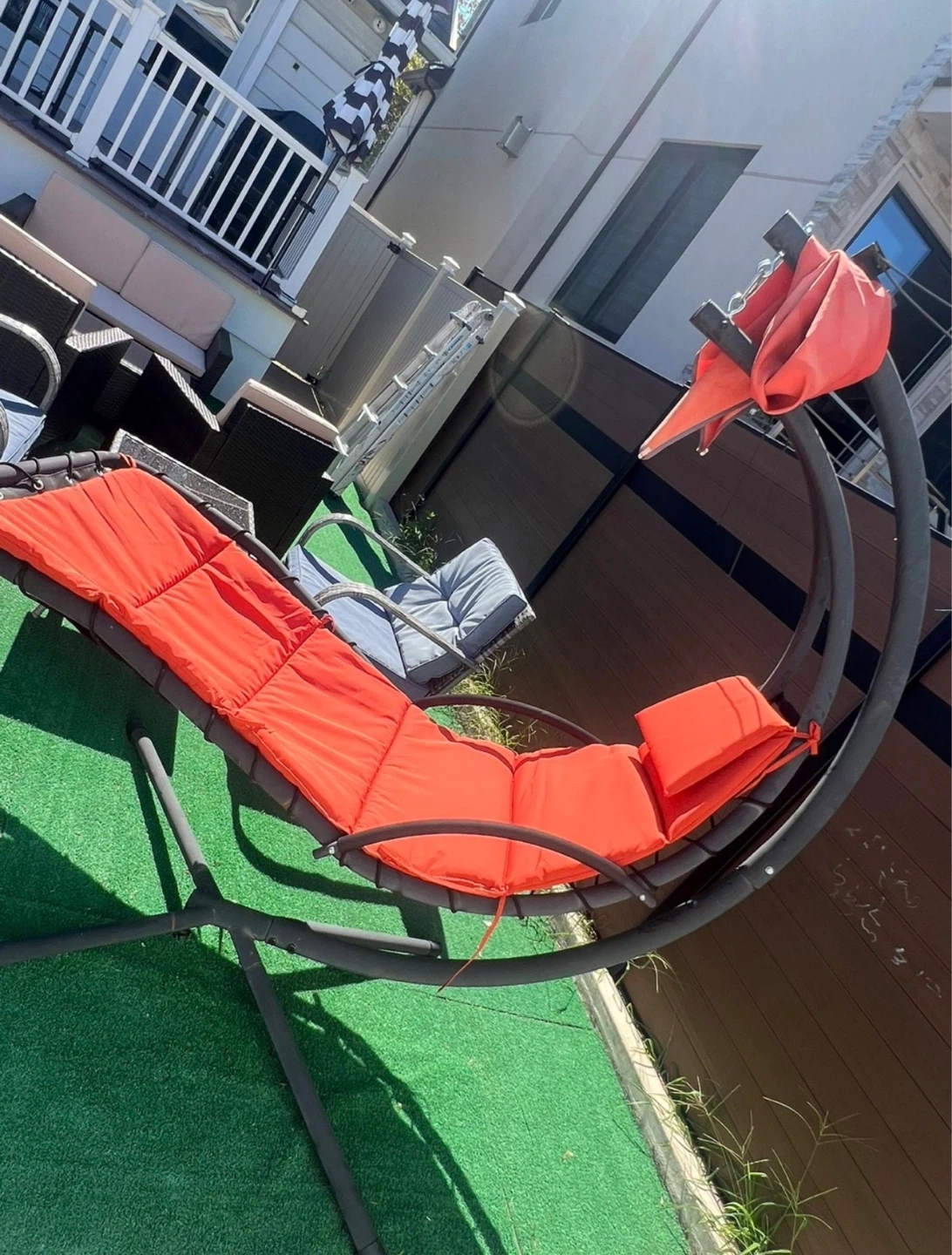 Outdoor Hanging Chaise Lounge Chair with Orange Cushion - photo 2