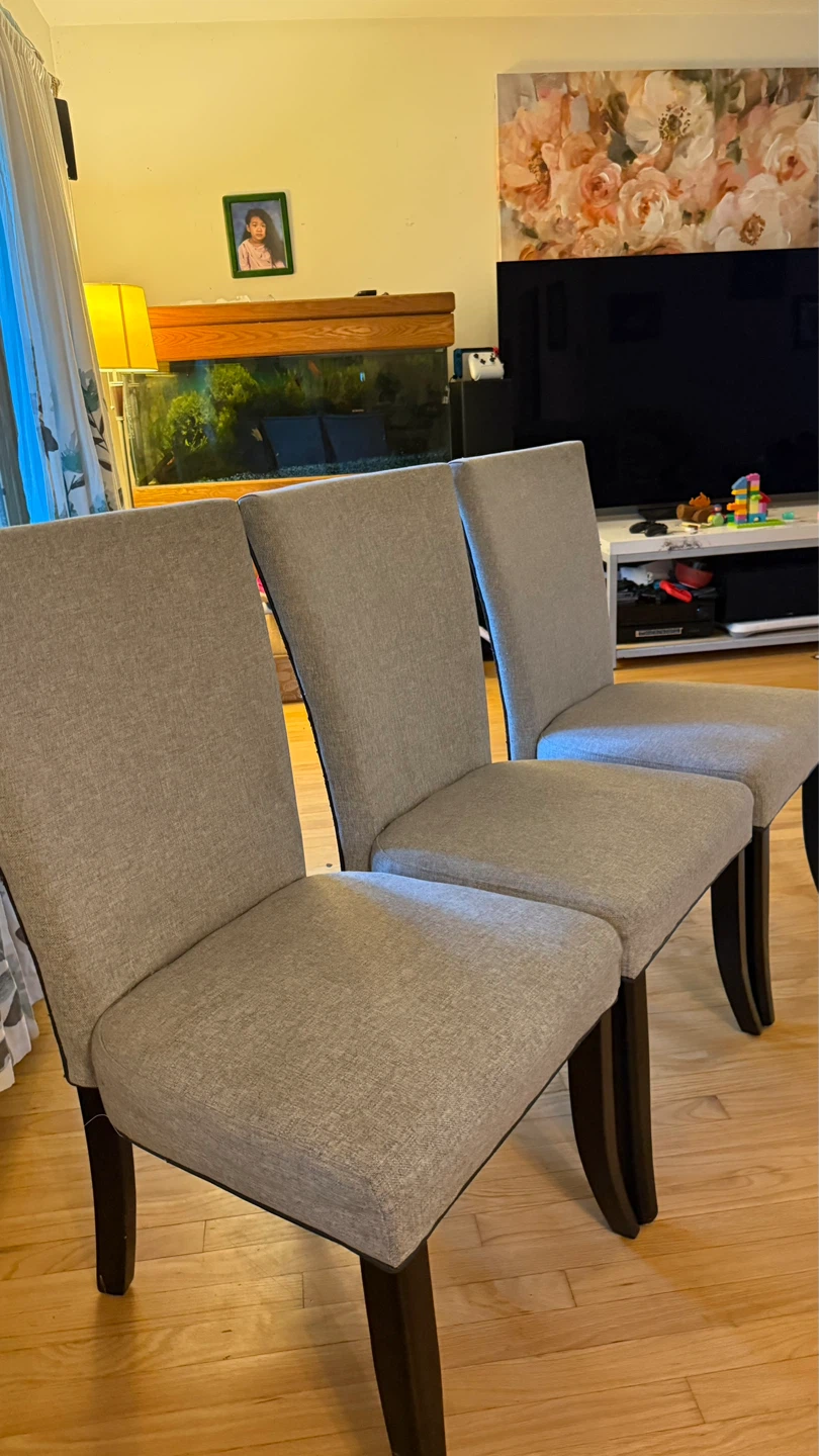Set of 3 Upholstered Dining Chairs - Gray Fabric