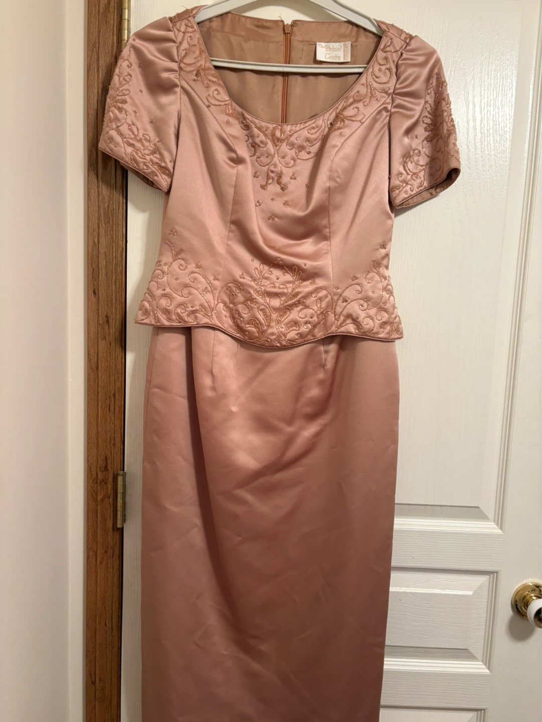 Women's Beaded Gold Satin Dress