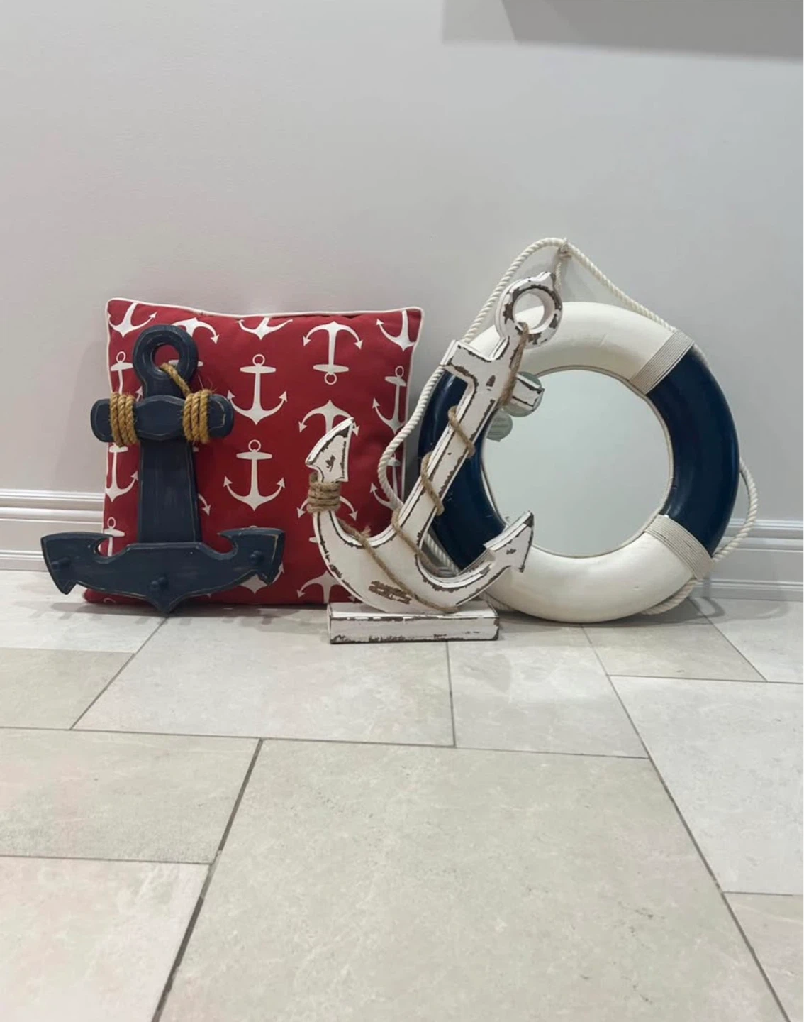 Nautical Themed Decor Set: Pillow, Mirror, and Anchor Accents