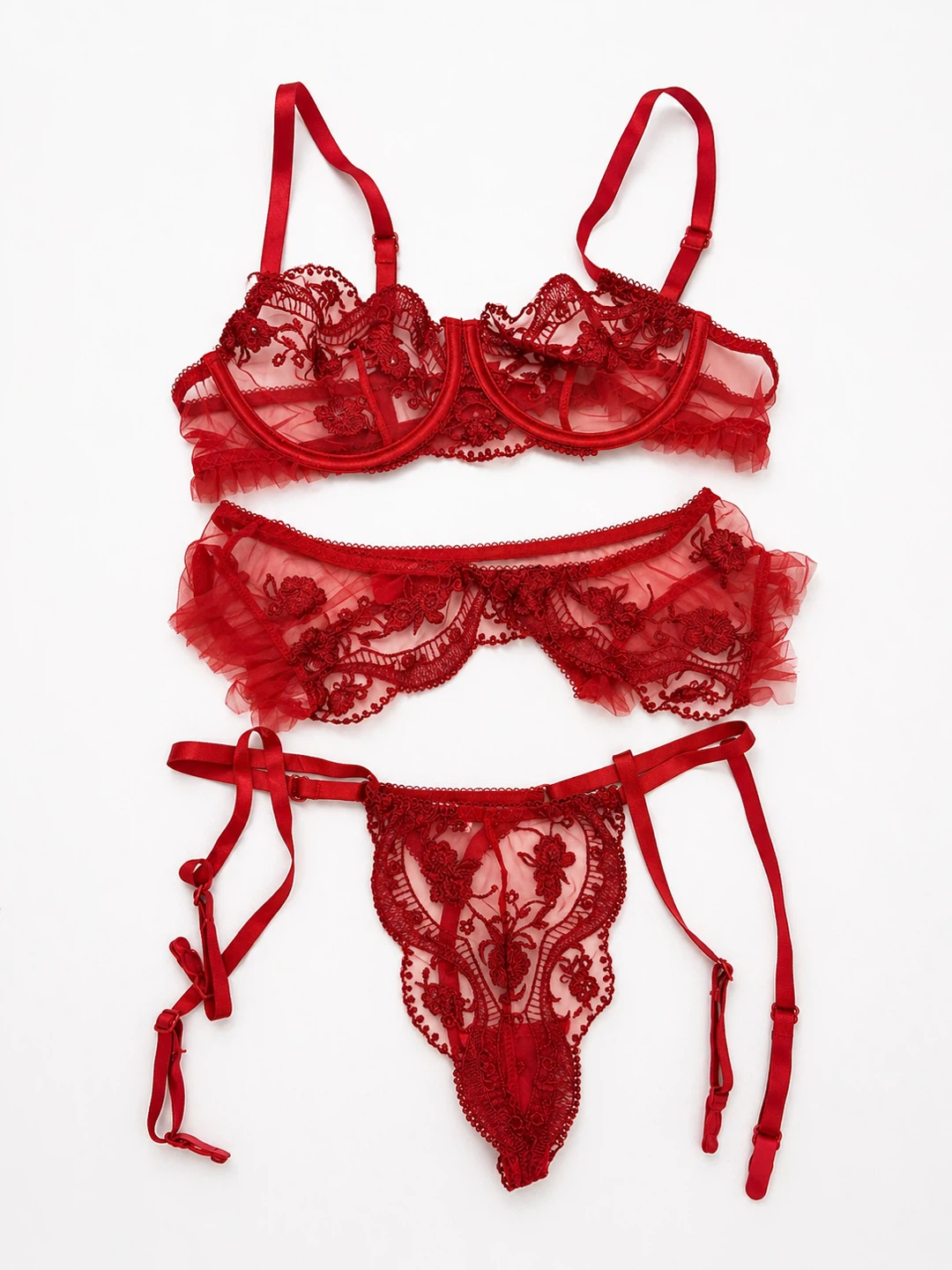 Red Lace Lingerie Set with Garter