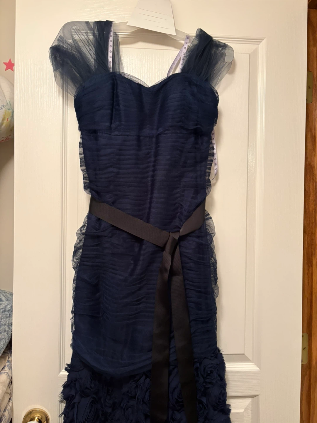 Navy Blue Tulle Dress with Rosette Details