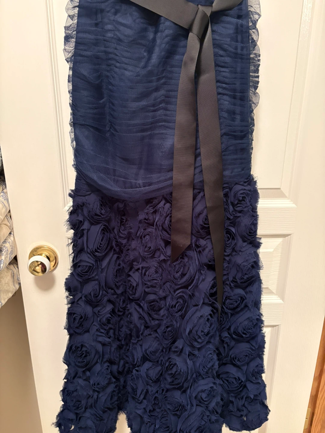 Navy Blue Tulle Dress with Rosette Details - photo 2