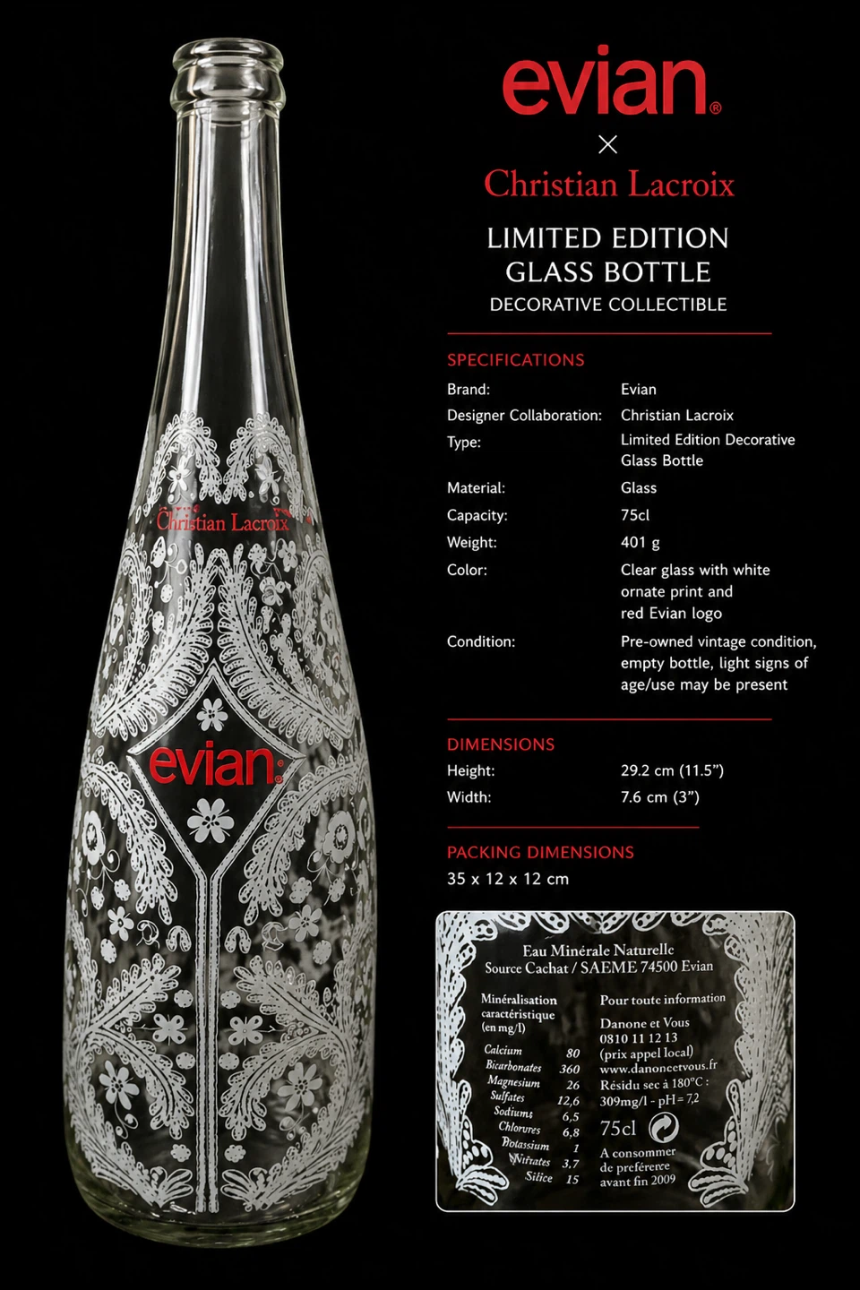 Evian Christian Lacroix Limited Edition Decorative Glass Bottle