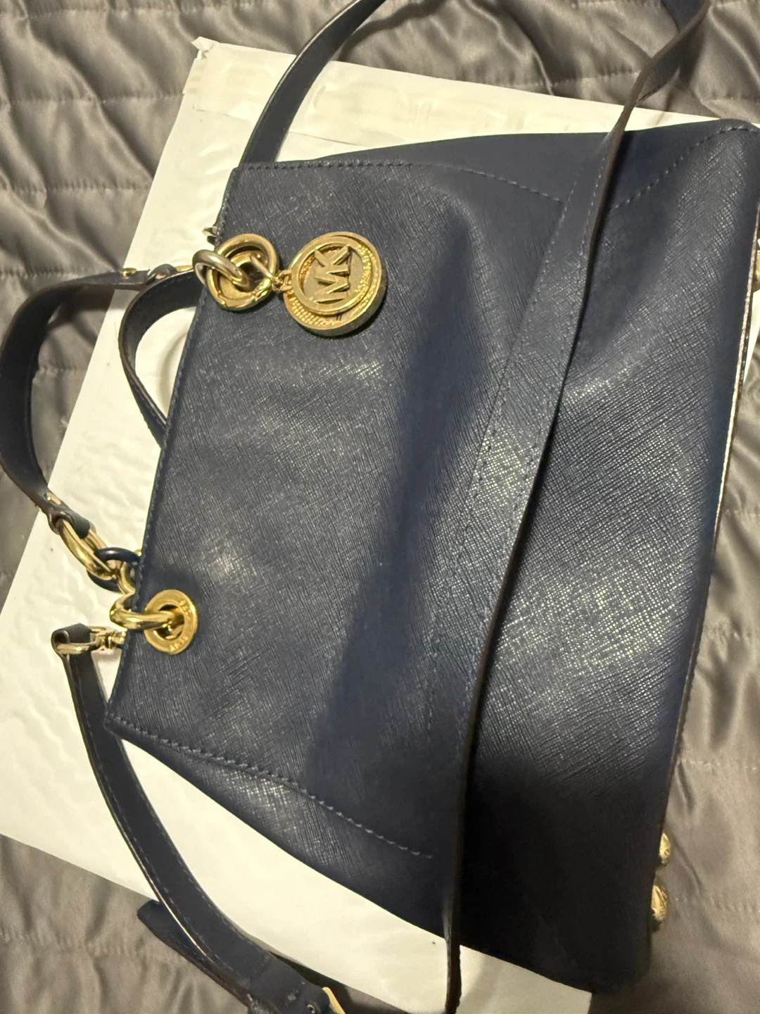 Michael Kors Navy Blue Leather Satchel Handbag