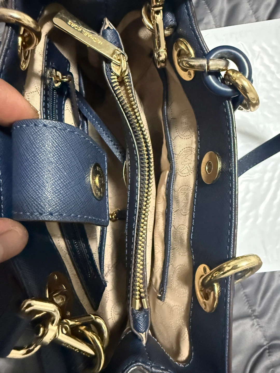 Michael Kors Navy Blue Leather Satchel Handbag - photo 5