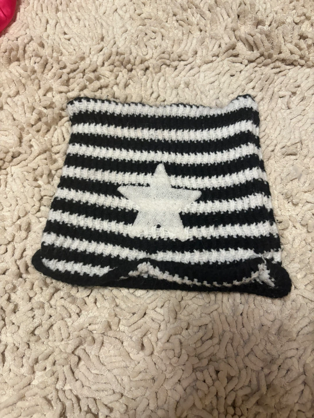 Crocheted Striped Beanie Hat with Star